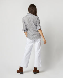 Frill Shirt in Dark Olive Awning Stripe Cotton