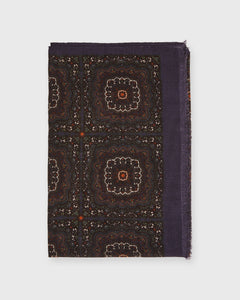 Wool/Cashmere Print Scarf in Eggplant/Olive/Cream Medallion