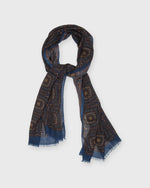 Load image into Gallery viewer, Wool/Cashmere Print Scarf in Navy/Burgundy/Gold Medallion
