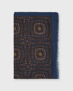 Load image into Gallery viewer, Wool/Cashmere Print Scarf in Navy/Burgundy/Gold Medallion
