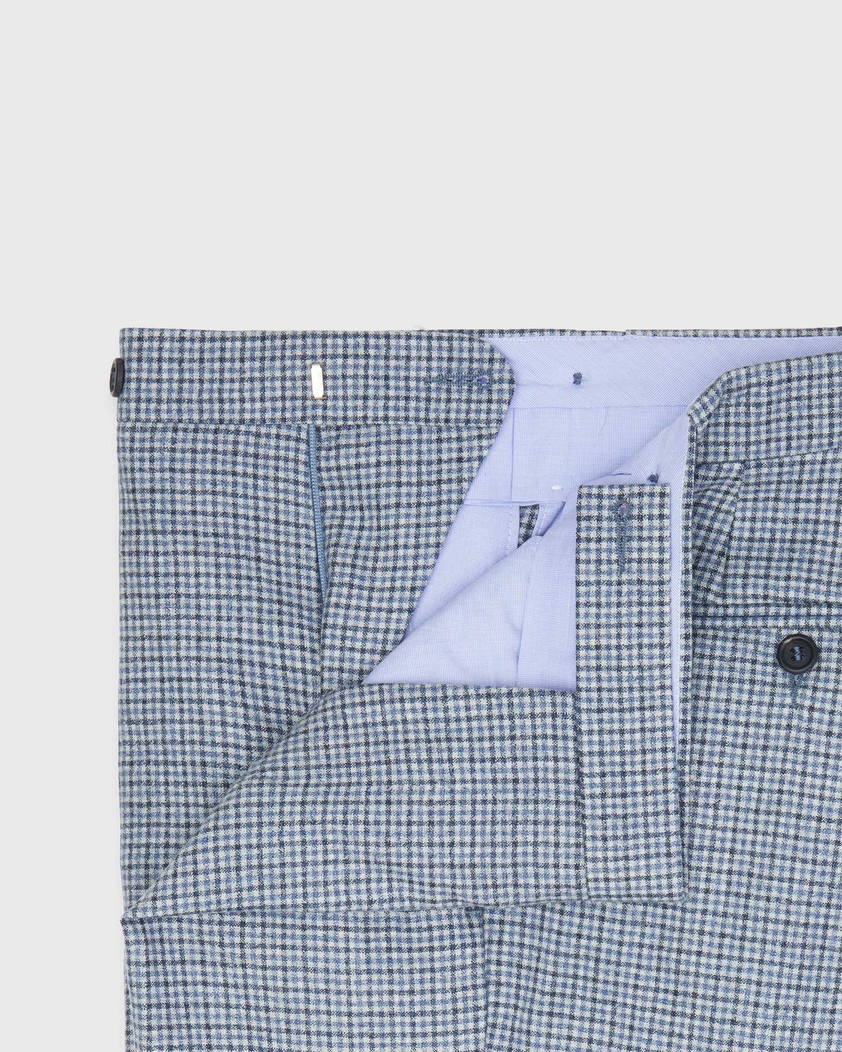 Side-Tab Dress Trouser in Fog/Navy/Blue Check Brushed Hopsack