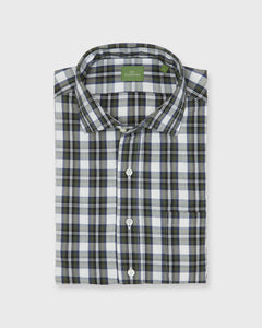 Spread Collar Sport Shirt in Olive/Navy Plaid Poplin