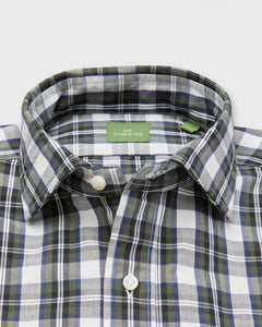 Spread Collar Sport Shirt in Olive/Navy Plaid Poplin