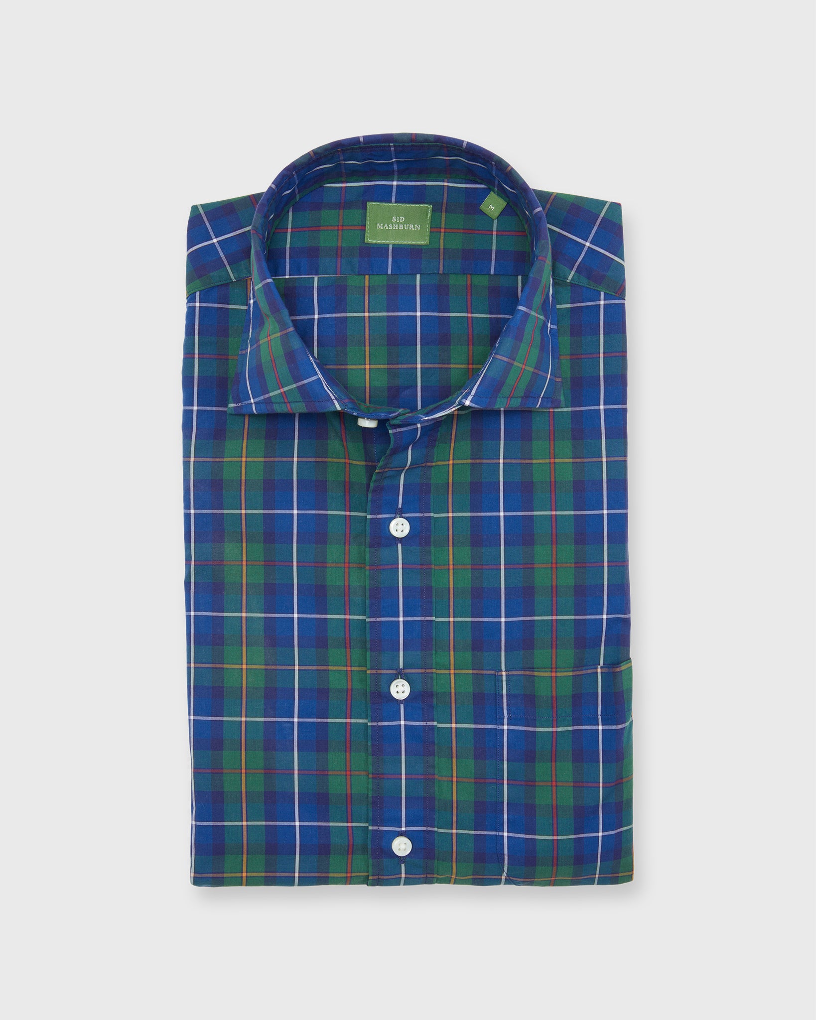 Spread Collar Sport Shirt in Green/Blue/Yellow Plaid Poplin