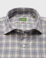 Load image into Gallery viewer, Spread Collar Sport Shirt in Grey/Navy/Ochre Plaid Brushed Twill
