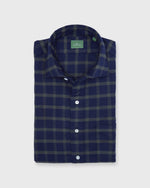 Load image into Gallery viewer, Spread Collar Sport Shirt in Navy/Olive Plaid Flannel
