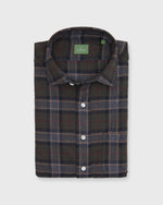 Load image into Gallery viewer, Spread Collar Sport Shirt in Olive/Berry/Scotch Plaid Flannel
