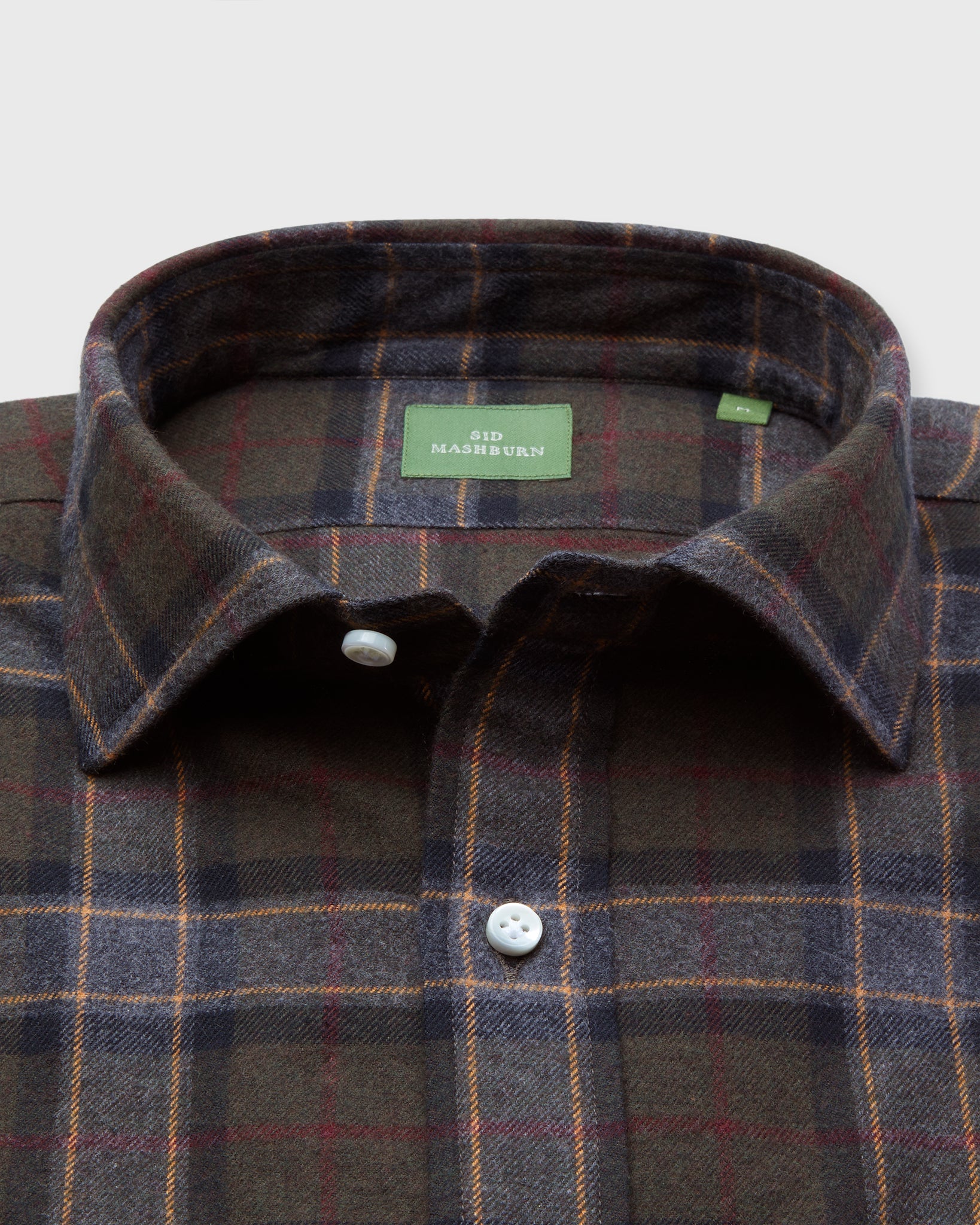 Spread Collar Sport Shirt in Olive/Berry/Scotch Plaid Flannel