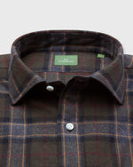 Load image into Gallery viewer, Spread Collar Sport Shirt in Olive/Berry/Scotch Plaid Flannel
