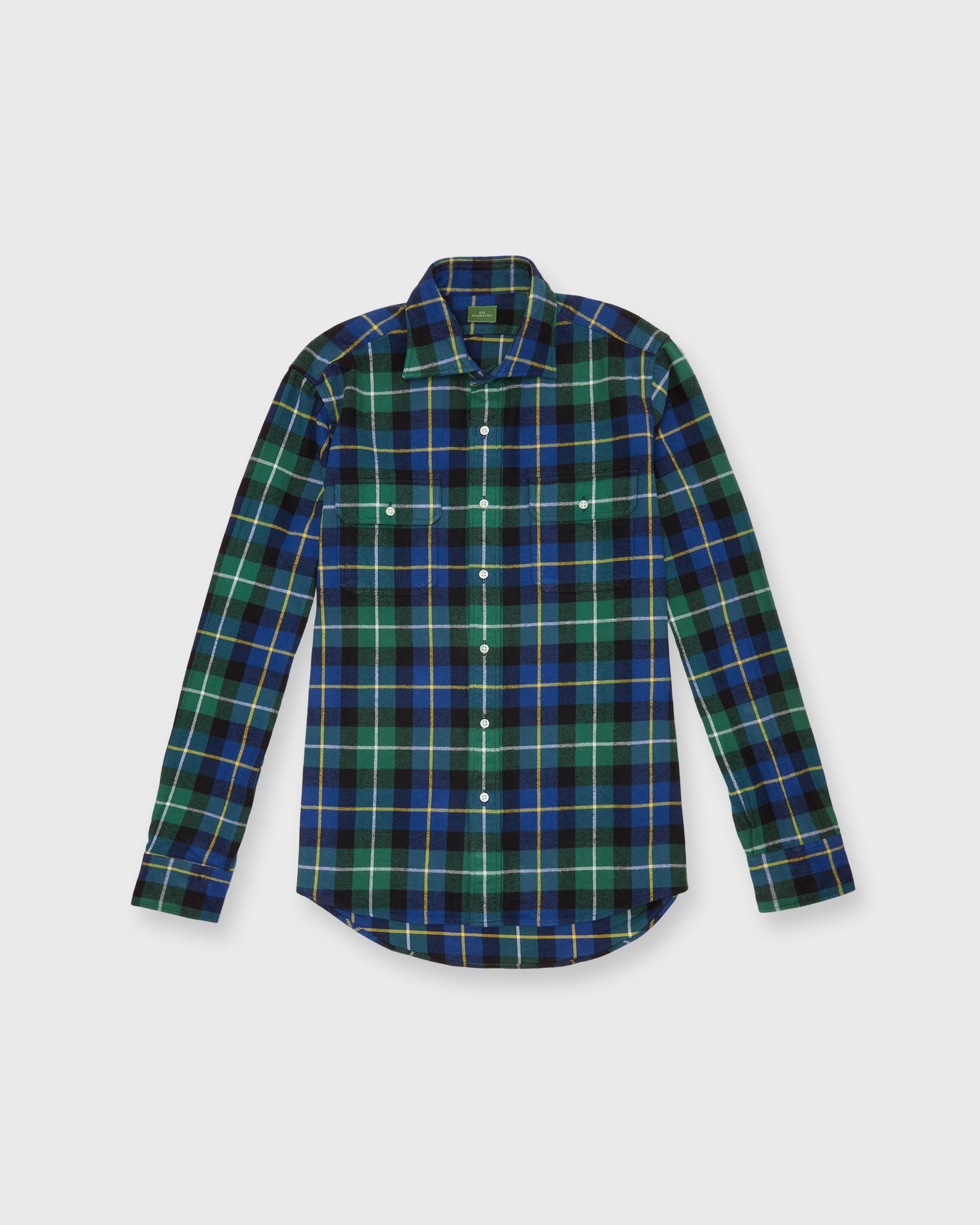 Work Shirt in Green/Blue/Yellow Plaid Brushed Twill