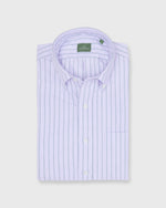 Load image into Gallery viewer, Button-Down Sport Shirt in Lavender/Hunter Wide Stripe Oxford
