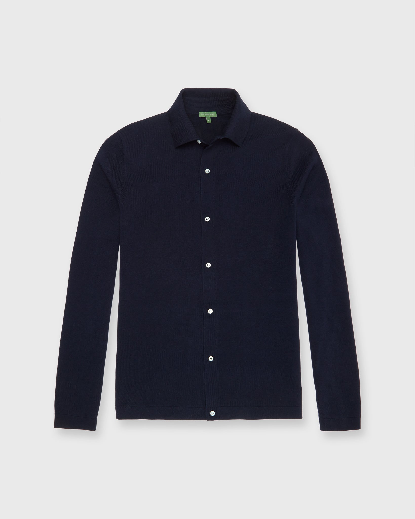 Long-Sleeved Full-Placket Sweater in Navy Cotton