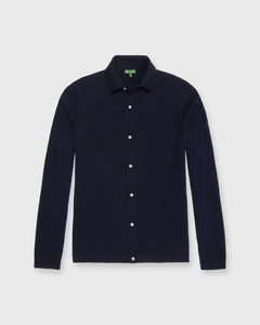 Long-Sleeved Full-Placket Sweater in Navy Cotton