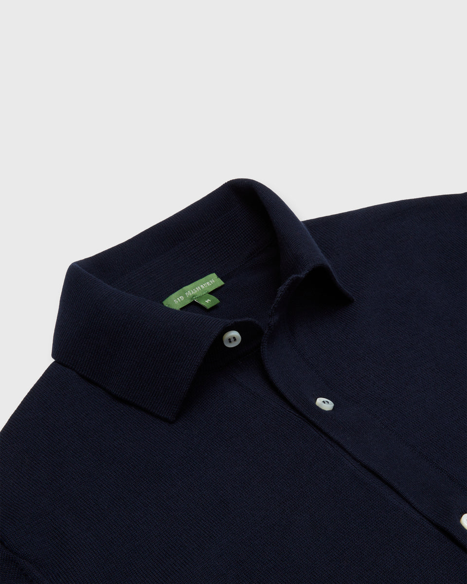 Long-Sleeved Full-Placket Sweater in Navy Cotton | Shop Sid Mashburn