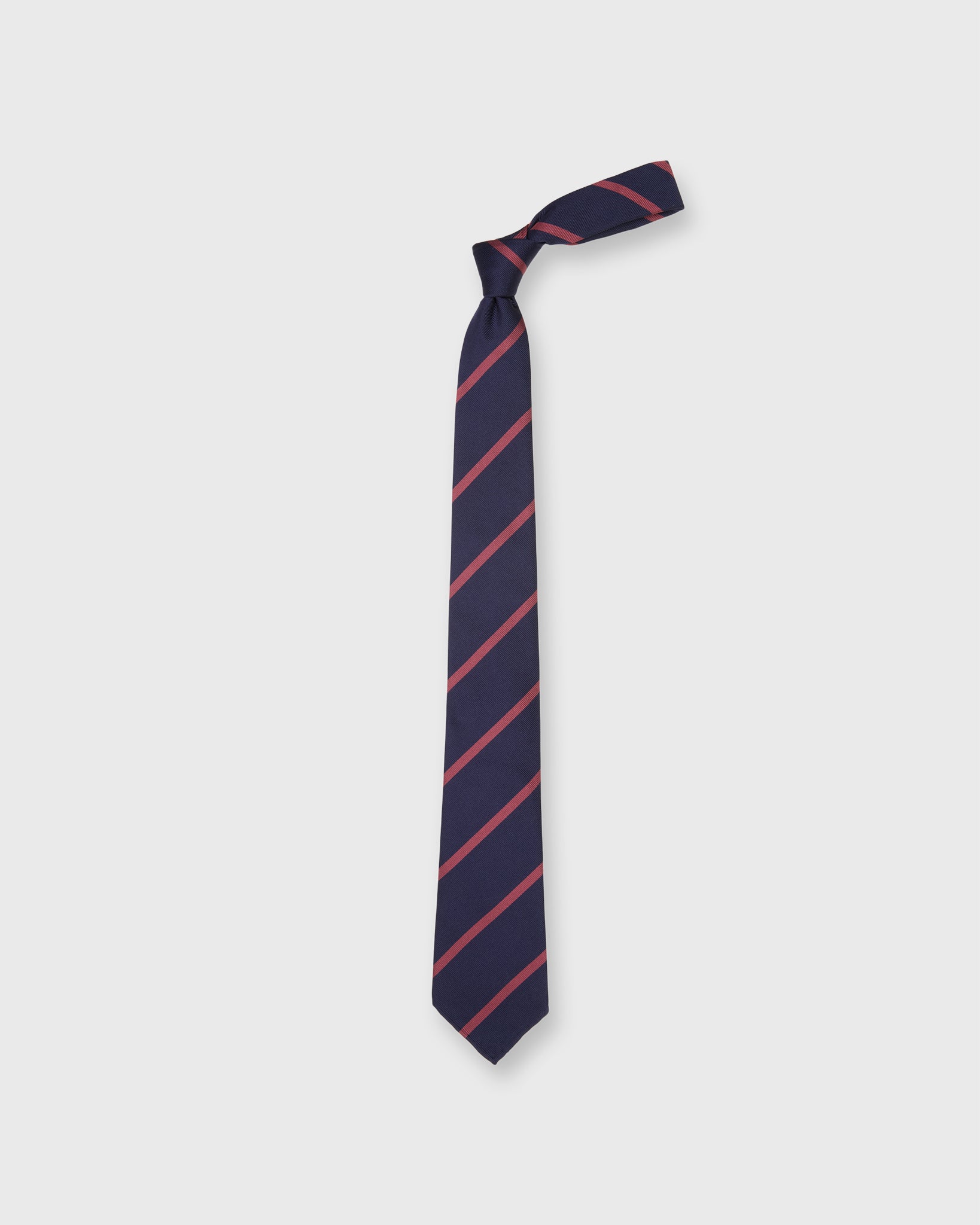 Silk Repp Tie in Navy/Watermelon Stripe