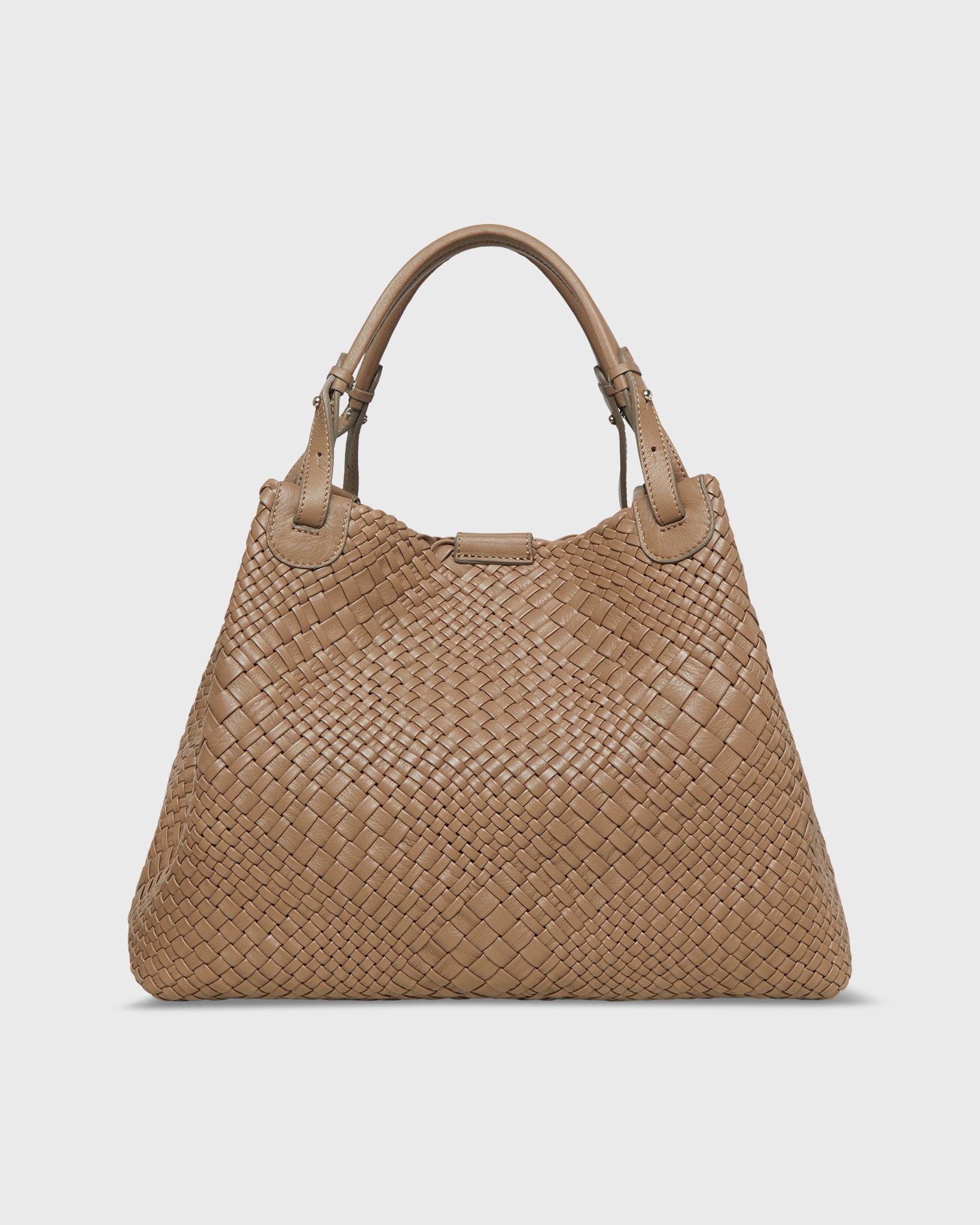 Cate Handwoven Satchel Bag in Dark Taupe Leather