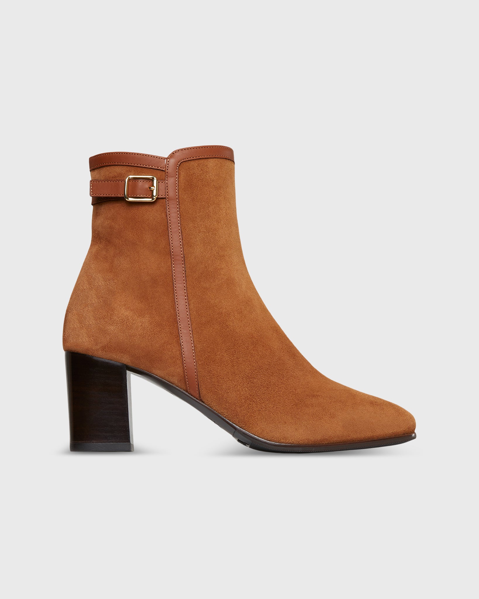 Buckle Ankle Boot in Brandy Suede