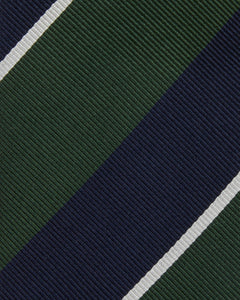 Silk Woven Tie in Olive/Navy/White Stripe