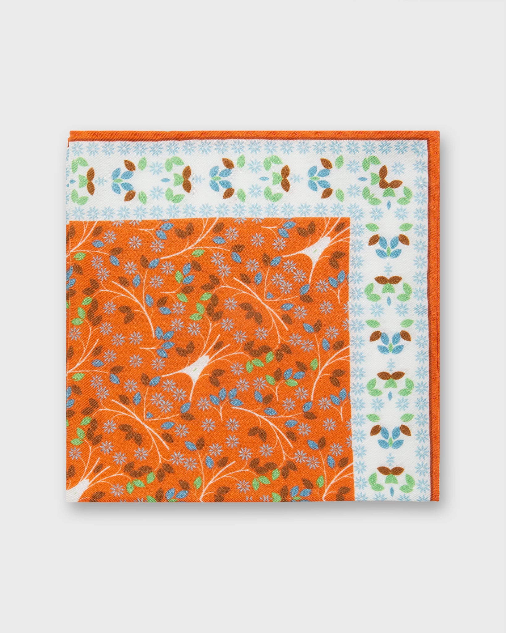 Cotton/Linen Print Pocket Square in Orange/Sky Multi Florals