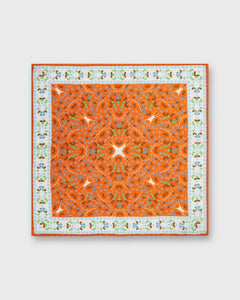 Cotton/Linen Print Pocket Square in Orange/Sky Multi Florals