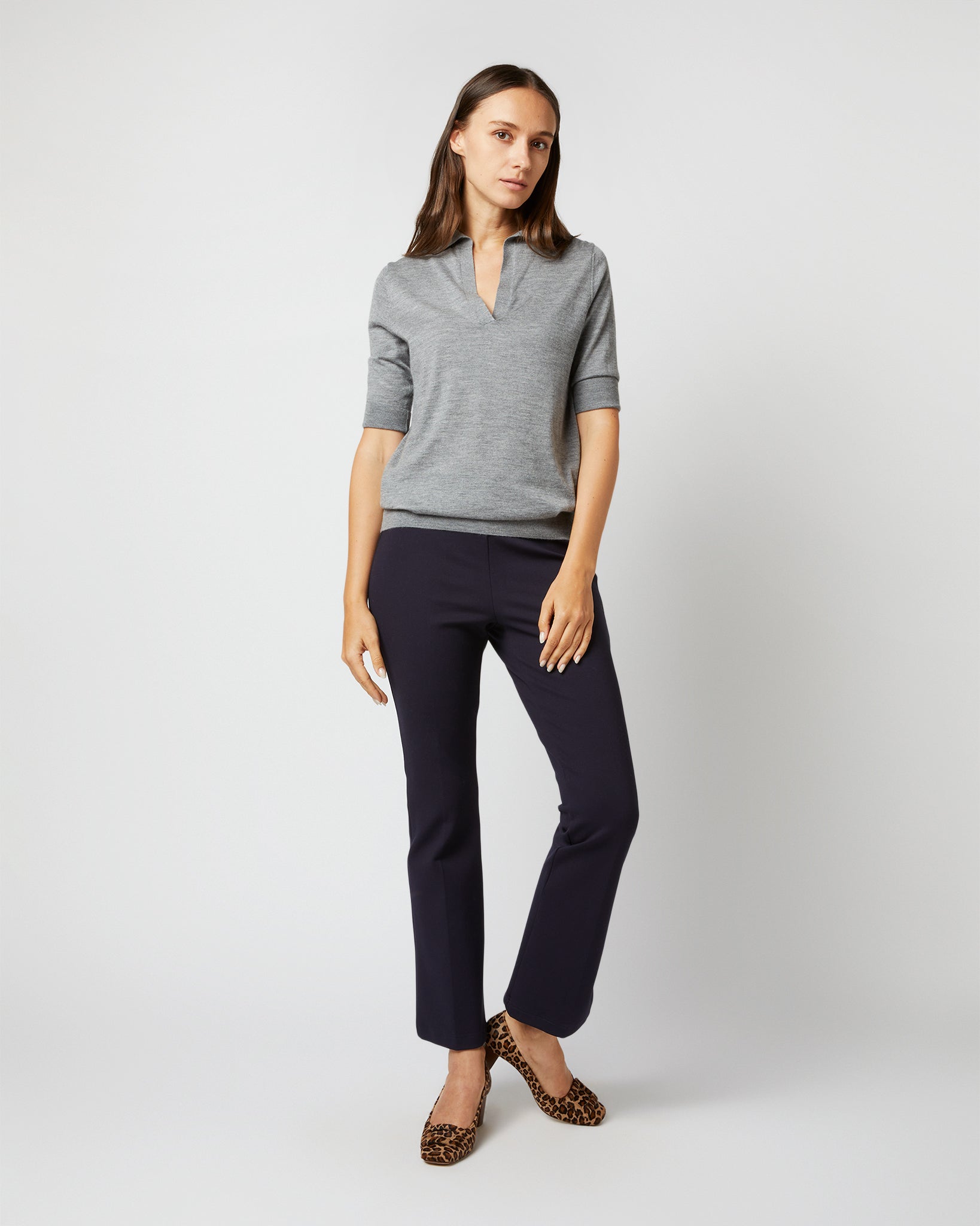 Half-Sleeved Georgina Sweater in Oxford Grey Cashmere