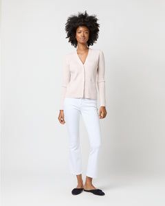 Nia Long-Sleeved Ribbed Cardigan in Blush Cotton/Silk