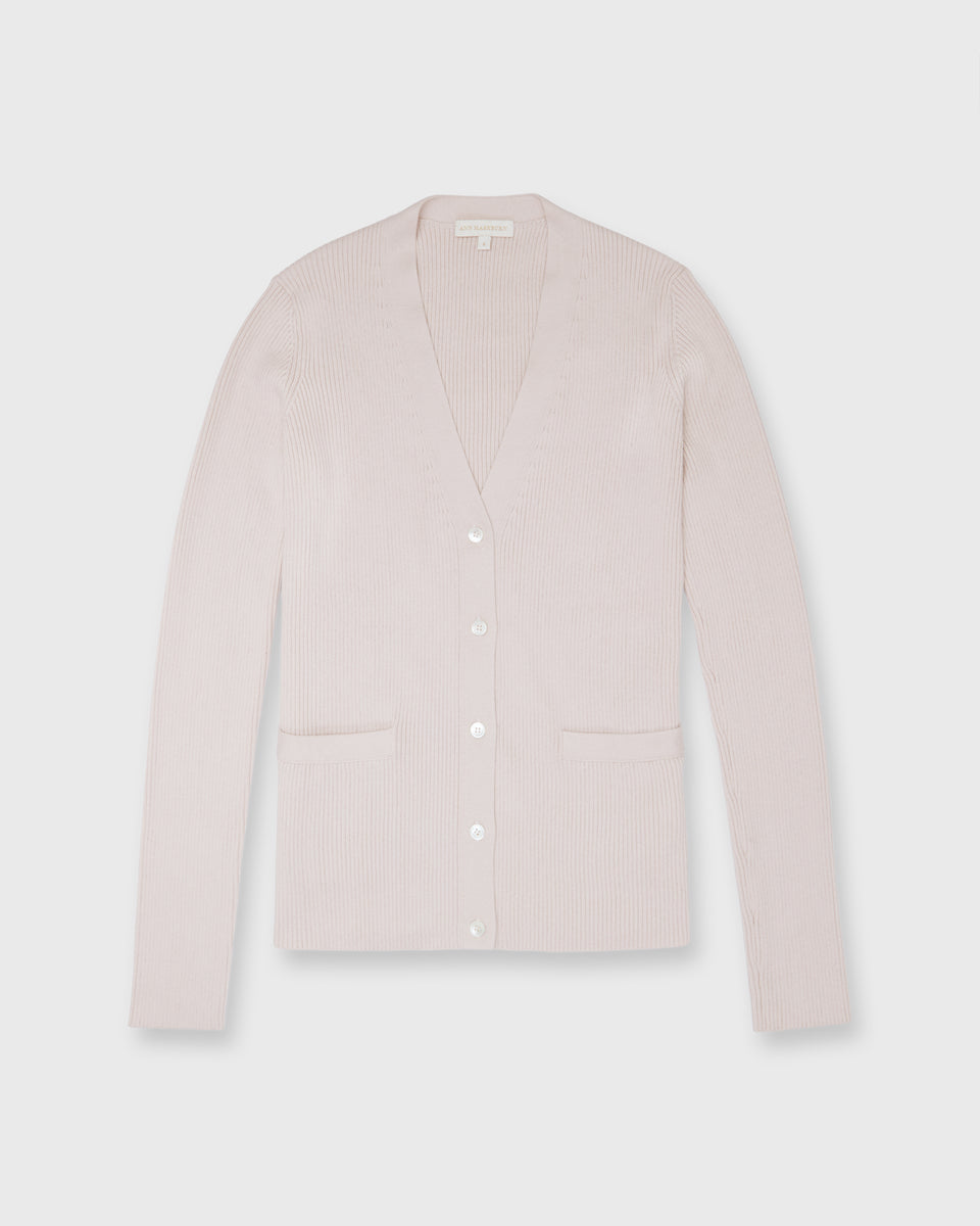 Nia Long-Sleeved Ribbed Cardigan in Blush Cotton/Silk | Shop Ann Mashburn