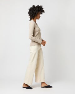 Nia Long-Sleeved Ribbed Cardigan in Latte Cotton/Silk