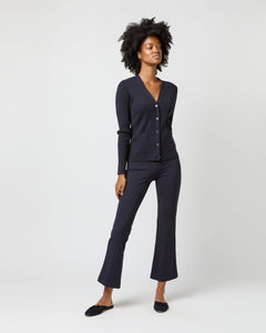 Nia Long-Sleeved Ribbed Cardigan in Navy Cotton/Silk