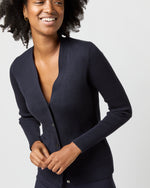 Load image into Gallery viewer, Nia Long-Sleeved Ribbed Cardigan in Navy Cotton/Silk
