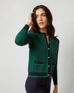 Load image into Gallery viewer, Katie Cardigan in Green/Navy Cotton/Cashmere
