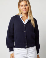 Load image into Gallery viewer, Alya Funnel-Neck Cardigan in Navy Cashmere
