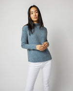 Load image into Gallery viewer, Stevie Teddy Sweater in Melange Blue Baby Camel Hair Bouclé
