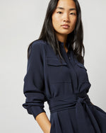 Load image into Gallery viewer, Hannah Dress in Navy Silk Crepe de Chine
