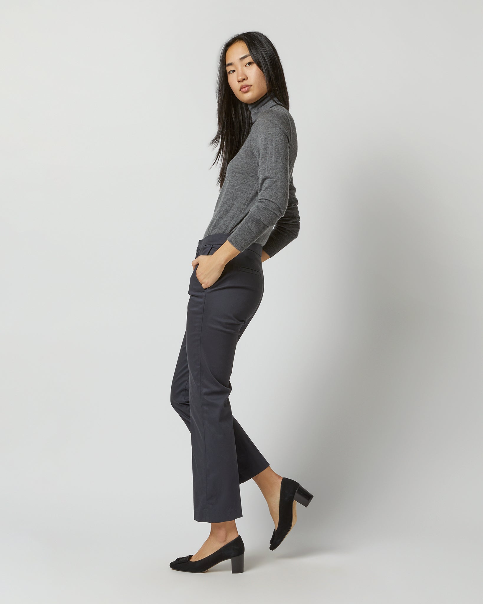 Bella Flare Pant in Navy Stretch Sateen
