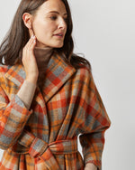 Load image into Gallery viewer, Kimono Carina Coat in Orange/Grey Plaid Wool
