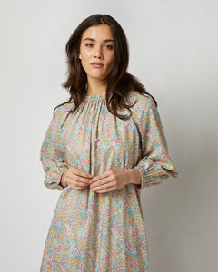 Long-Sleeved Lucy Nightdress in Pale Yellow/Orange/Blue Joanna Louise Liberty Fabric