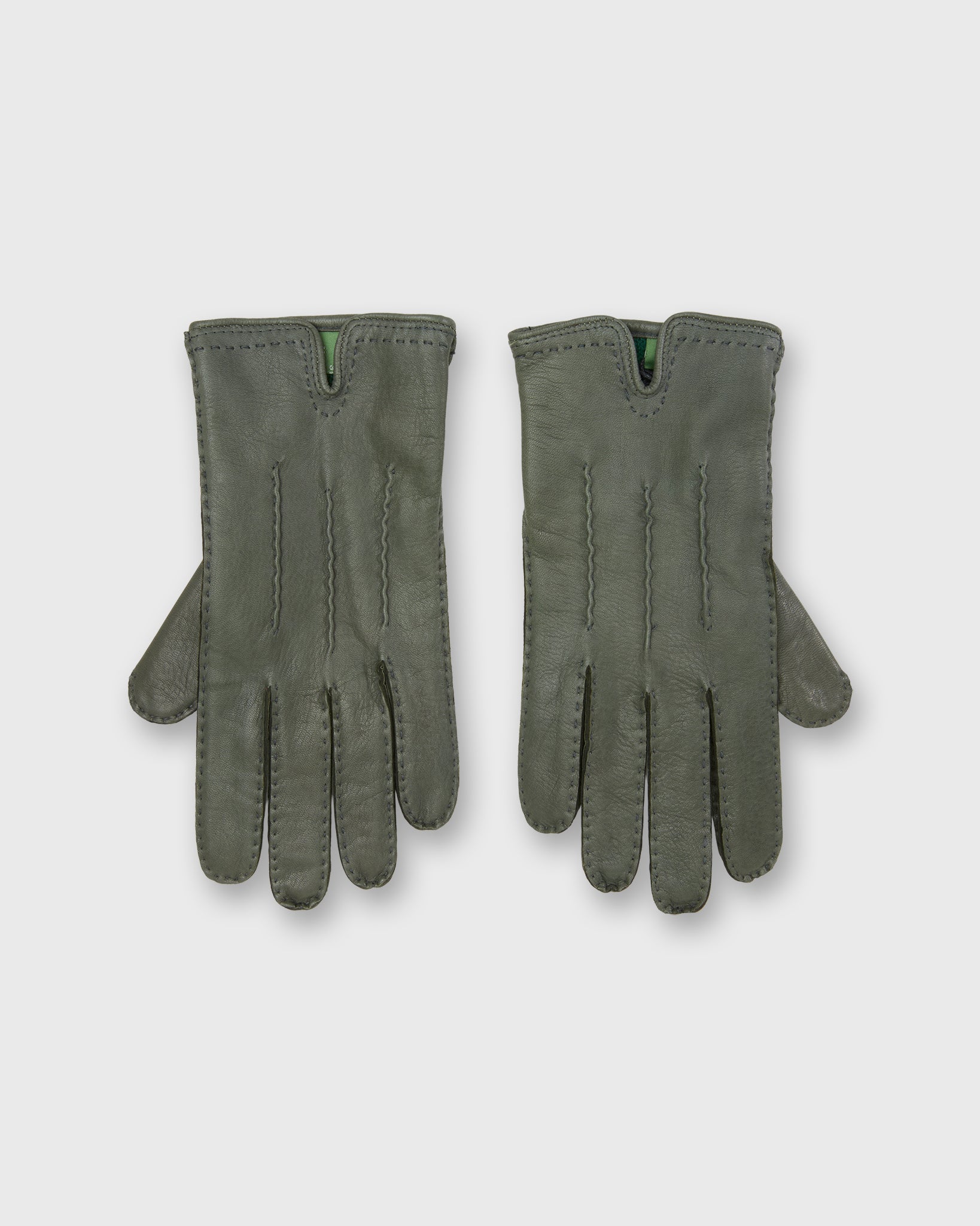 Hand-Stitched Cashmere-Lined Gloves in Olive Deerskin