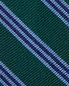 Silk Woven Tie in Green/Sky/Navy Stripe