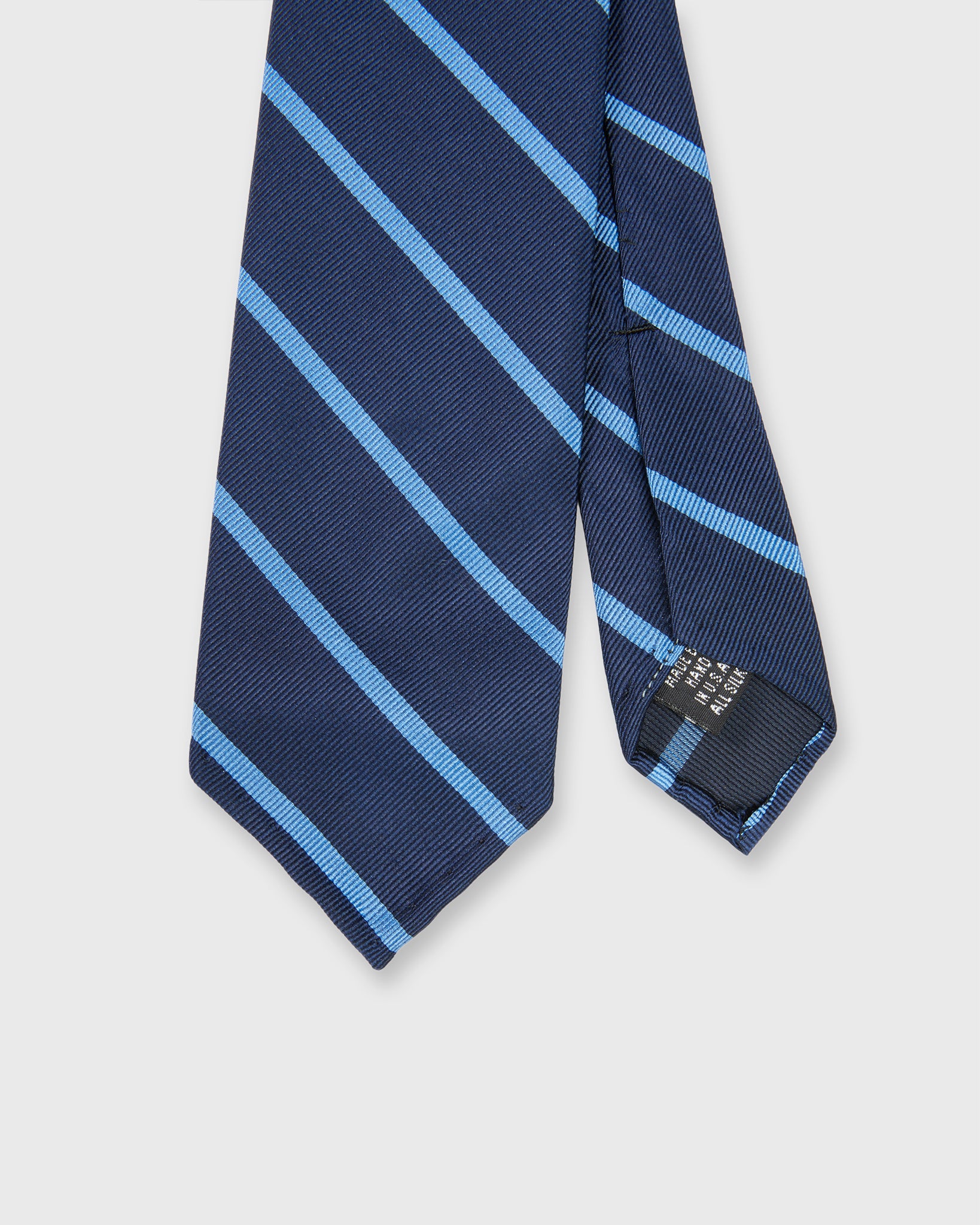 Silk Woven Tie in Navy/Dusty Blue Stripe