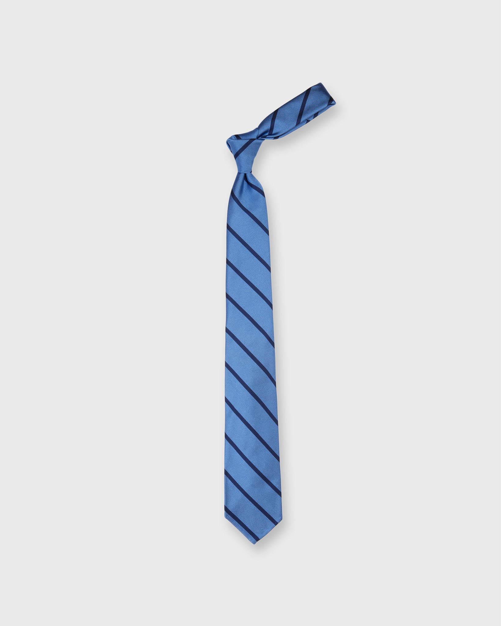 Silk Woven Tie in Dusty Blue/Navy Stripe