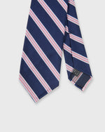Load image into Gallery viewer, Silk Woven Tie in Navy/White/Pink Stripe
