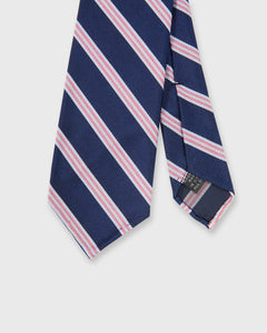 Silk Woven Tie in Navy/White/Pink Stripe