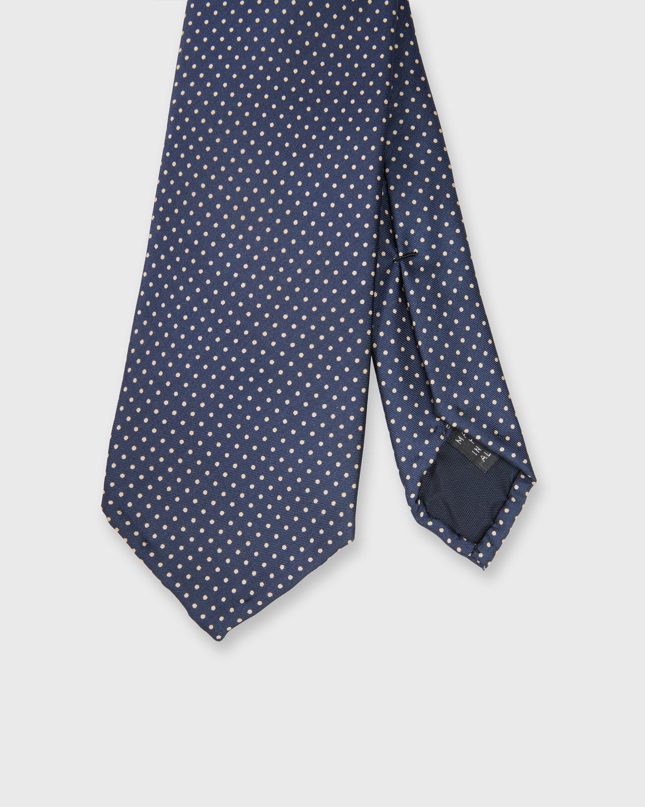Silk Print Tie in Navy/Yellow Pin Dot