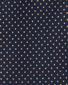 Silk Print Tie in Navy/Yellow Pin Dot