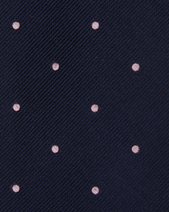 Silk Woven Tie in Navy/Pink Dot