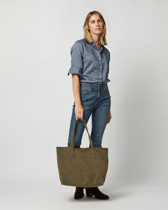 Whipped-Stitch Tote in Olive Suede