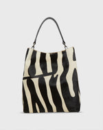 Load image into Gallery viewer, Large Hobo Bag in Black/White Zebra Printed Pony
