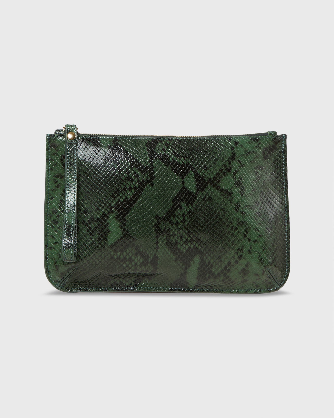 Zip Clutch in Green Python Calf Leather