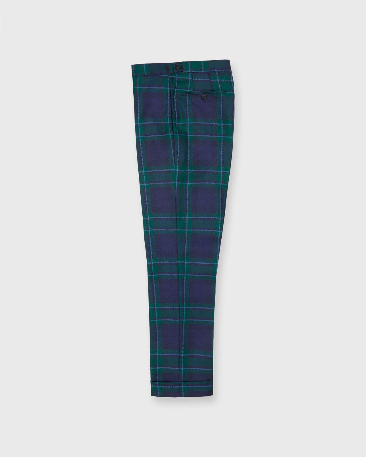 Side-Tab Dress Trouser in Navy/Green/Blue Tartan Twill
